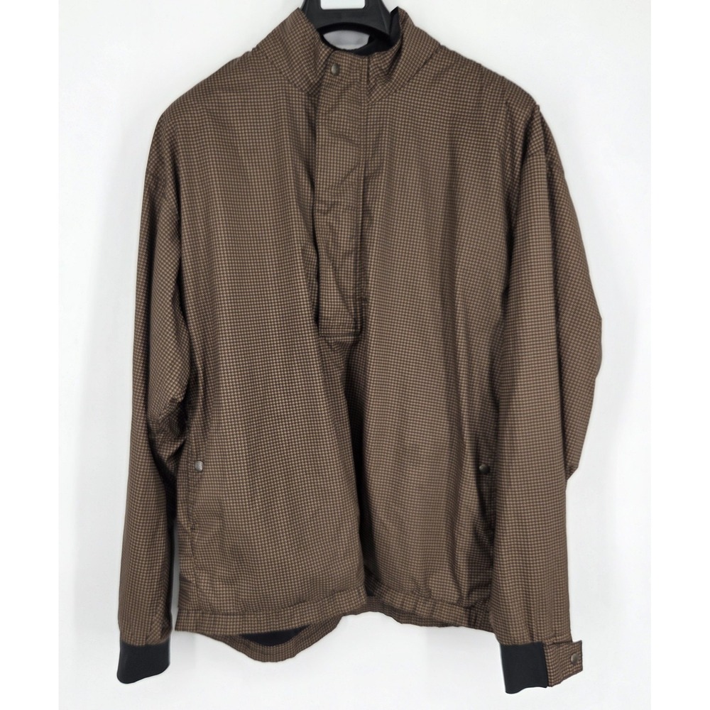 FootJoy DryJoys Mens Large Brown  Houndstooth 1/2 Zip/Snap Windbreaker Jacket